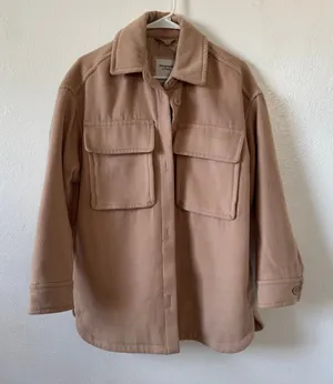 Abercrombie & Fitch Womens XS Oversized Shacket Light Beige Utility Jacket thumbnail 1