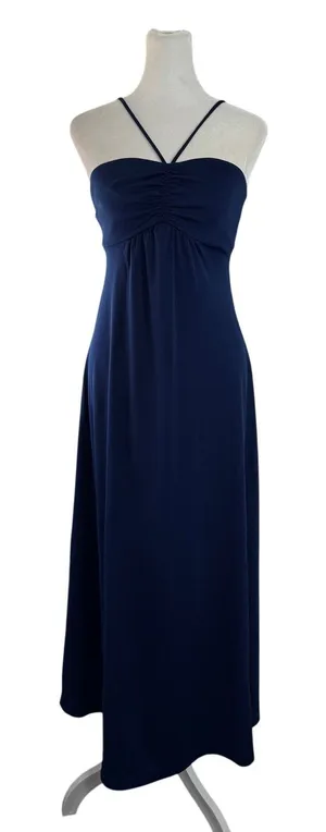 Vintage ‘80s Navy Blue Sleeveless Spaghetti Strap Maxi Dress thumbnail 1