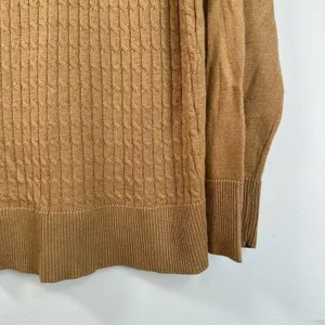 Charter Club Woman 0X Camel Brown Cable Knit Crew Neck Sweater Long Sleeve Top thumbnail 3