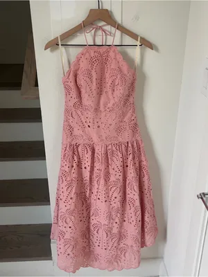 Farm Rio Blush Pink Palm Tree Eyelet Midi Dress in Pink thumbnail 4