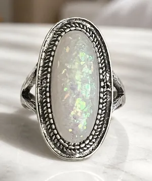 Vintage Design Sparkling Faux Opal SS Silver Statement Ring Size 8 NWT thumbnail 1