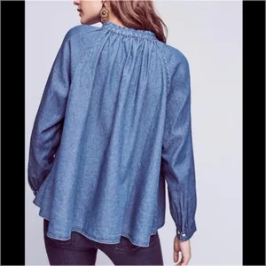 Anthropologie Ne Quittezpas Denim Chambray Embroidered Tassel Top, M thumbnail 11