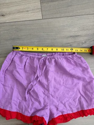 Dora Larsen Free People Lavender Red Ruffle Pull On Linen Organic Cotton Shorts thumbnail 9