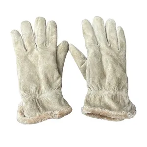 Vintage Cream leather sherpa lined gloves womens large thumbnail 1