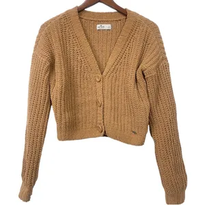 Hollister Junior‎ Open Knit Cropped Sweater Cardigan Brown Size XS 3 Buttons Y2K thumbnail 2