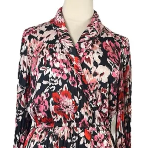 Lane Bryant Maxi Dress Faux Wrap Shawl Black Pink Floral Satin Women’s Size 18 thumbnail 8