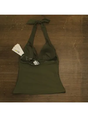NWT DKNY Womens Halter V-Neck Shirred Tankini Top DIMKS215 Moss Green M thumbnail 7