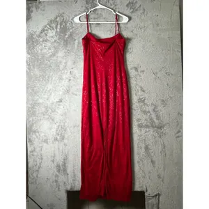 Vintage Y2K Femme Fatale Red Glitter Floral Slip Maxi Dress Romantic Goth Glam M thumbnail 3