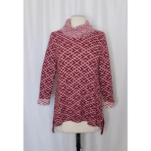 Anthropologie MOTH Galena Cowl Neck Sweater Maroon Pink Jacquard Geometric Small thumbnail 2