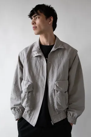 OAK + FORT Light Gray Unisex Men's Size M Medium Bomber Cropped Trench Jacket thumbnail 1