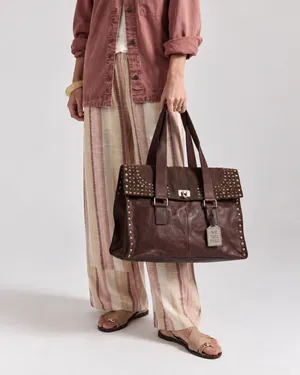 Free People We The Free Shay Brown Leather Studded Tote Bag Boho Western Crossbody SOLD OUT thumbnail 4