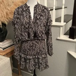Aqua Leopard Smocked Mini Dress Size Small thumbnail 3
