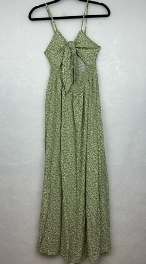 Herperus Tie Front Floral Maxi Dress Sz M Spaghettis Straps Green thumbnail 1
