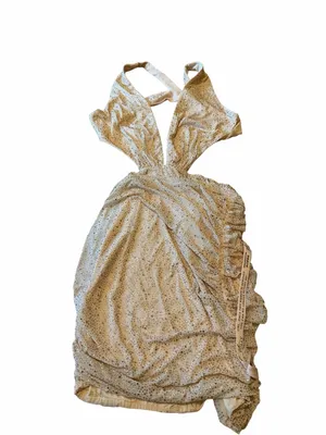 NEW Oh Polly Embellished Plunge Halter Mini Dress Beige Rhinestone US 6 Sequin thumbnail 7