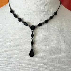 Vintage Givenchy Black Crystal Gunmetal Y-Drop Necklace thumbnail 1