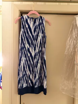 Michael Kors Sleeveless Navy and White Patterned Shift Dress thumbnail 3