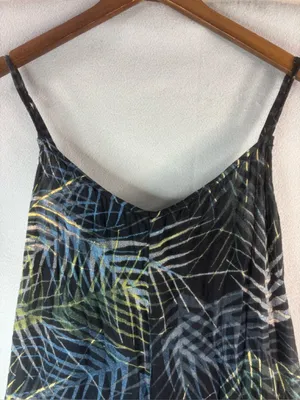 World Market L/XL Tropical Leaf-Print Wide Leg Jumpsuit - Blue & Green thumbnail 2
