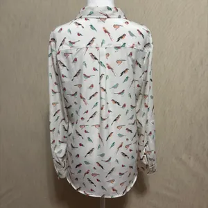 Ann Taylor Blouse White Bird Print Casual Work Whimsical Nature Lightweight M thumbnail 4