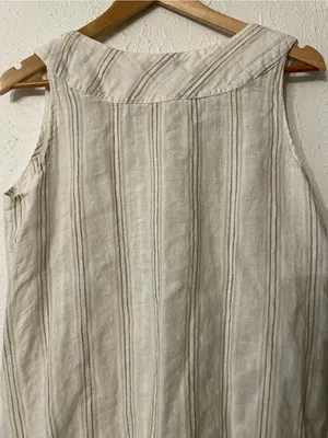 Flax Sleeveless 100% Linen Midi Stripe Dress Small thumbnail 4