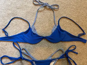 SAME Los Angeles Double Layer Blue/White Striped Bikini Set Blue thumbnail 3