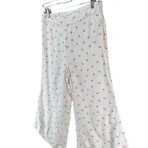 Anthropologie Feather Bone Wide Leg Talise Pants 4 Cream‎ Red Fruit Print Crop thumbnail 3