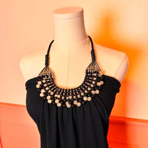 y2k boho chic beaded halter going out top wildcat sz medium cotton black thumbnail 2