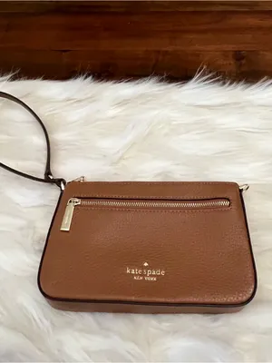 Kate Spade Leila Convertible Wristlet Pebbled Leather Gingerbread Brown Gold HW thumbnail 5