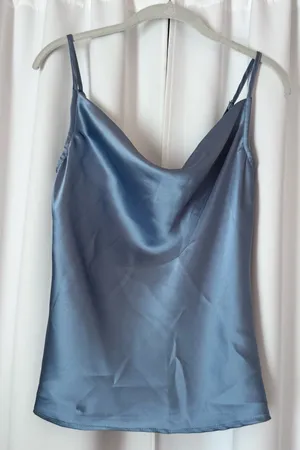 SheIn Blue Silky Satin Cowl Neck Cami Tank Top thumbnail 1