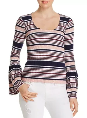 NWT Splendid Striped Flare Bell Sleeve Ribbed Knit Sweater Top Size Medium thumbnail 1