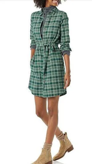 Goodthreads Brushed Flannel Relaxed-Fit Belted Shirt Dress M thumbnail 1