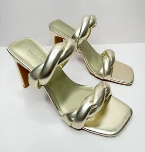 Open Edit Sandals Womens Size 6.5 Gold Braided Double Strap Slip On Heels‎ thumbnail 1