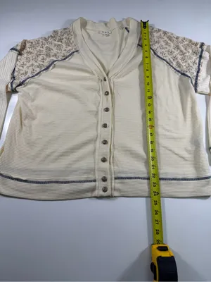 POL Anthropologie Cream Button-Front Long Sleeve Tee NWOT thumbnail 3