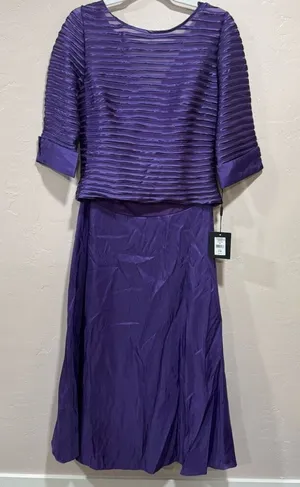 Moshita Couture Size 12 NWTs Style 6189 Purple Short Sleeve Midi Dress thumbnail 1
