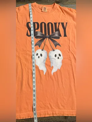 Comfort Colors Orange 'Spooky' Tee with Ghost Bow Graphic thumbnail 6