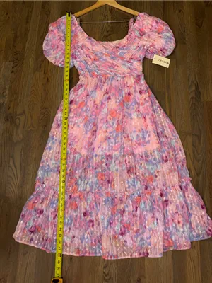 NWT Basil & Lola Floral Puff Sleeve Tiered Midi Dress Women’s Size Medium M thumbnail 2
