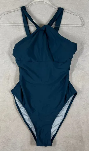 Cupshe Teal Blue Twist Front Halter One Piece Swimsuit CAA12E4L003RR Small NEW thumbnail 1