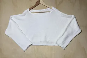 Garage White Cropped Knit Sweater Women's M/L Long Sleeve Boat Neck Cozy Top thumbnail 1