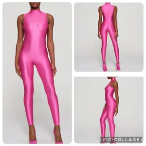 SKIMS Size 4X Shine Catsuit Jersey Mock Neck Sleeveless Catsuit Hot Pink NWOT thumbnail 6