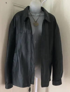 Y2K Marc Mattis Black 100% Genuine leather bomber biker puffy jacket- cool, edgy goth grunge streetwear thumbnail 1