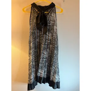Snake Print Pleated Halter Mini Dress Black Satin Bow Trim‎ Grey White Large thumbnail 3