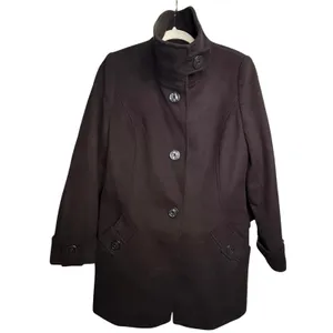 Kristen Blake Single Breasted Fine Australian Wool Button Pea Coat Brown S 6 thumbnail 10