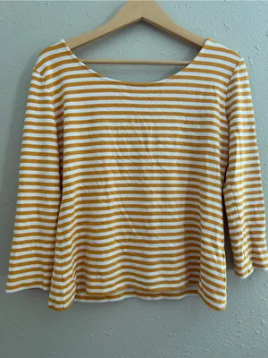 Ann Taylor Yellow Mustard White Striped Long Sleeve Top Scoop Neck Fall Casual thumbnail 4