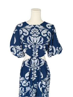 Abercrombie - Short-Sleeve Cutout Maxi Dress Navy Blue White Size M thumbnail 3