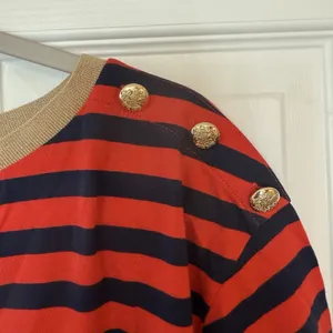 Lauren Ralph Lauren Women’s Top Sz LG Red Navy‎ Stripe Gold Buttons Equestrian thumbnail 3