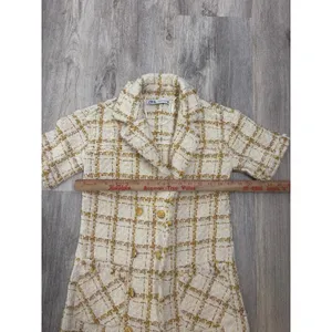 Zara Women Cream Yellow‎ Plaid Tweed Double Breasted Dress Gold Buttons Small thumbnail 6