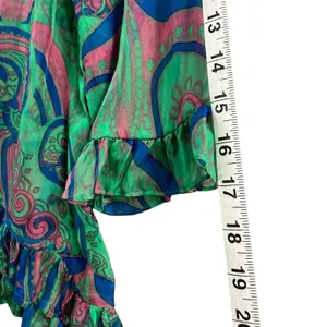 Anthropologie Trinity Blouse M Green‎ Silk Paisley Sheer Ruffle Forest Fairy Top thumbnail 10
