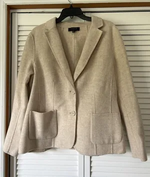 Talbots Womens 16 Wool Blend Blazer Jacket Oatmeal Beige Two Button Professional thumbnail 1