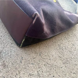 Tory Burch Calf Hair Shoulder Bag Colorblock Purple Green thumbnail 6