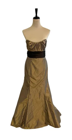 Jim Hjelm Occasions Bronze Taffeta Strapless Gown Brown Sash cocktail Size 8 thumbnail 1