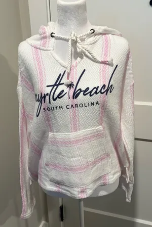 Saltwater Myrtle Beach Pink Stripe Hoodie Shorts Set Medium thumbnail 1